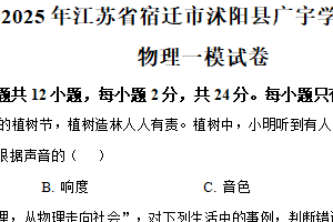 2025年江苏省宿迁市沭阳县广宇学校中考一模物理试题（含解析）
