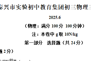 2025年江苏省泰州市泰兴市实验初级中学中考三模物理试题（含解析）