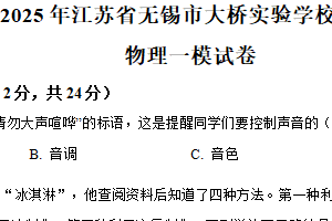 2025年江苏省无锡市大桥实验学校中考一模物理试题（含解析）
