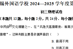 2025年江苏省无锡市外国语学校中考二模物理试题（含解析）