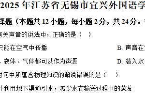 2025年江苏省无锡市宜兴外国语学校中考一模物理试题（含解析）