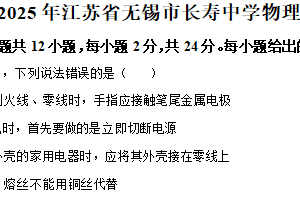 2025年江苏省无锡市长寿中学中考一模物理试题（含解析）