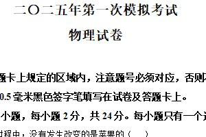 2025年江苏省盐城市滨海县中考一模物理试题（含解析）