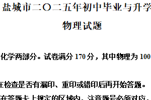 2025年江苏省盐城市中考物理试题（含解析）