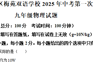 2025年江苏省扬州市邗江区梅苑双语学校中考一模物理试题（含解析）