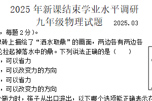 江苏省常州市钟楼区常州市北郊初级中学2024-2025学年九年级下学期3月月考物理试题（含答案）