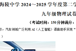 江苏省南通市海安市海安市海陵中学2024-2025学年九年级下学期3月月考物理试题（含解析）