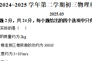 江苏省苏州市新区2024-2025学年九年级下学期3月月考物理试题（含解析）