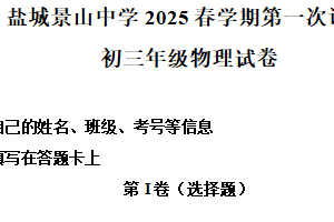 江苏省盐城景山中学2024-2025学年九年级下学期第一次调研物理试题（含解析）