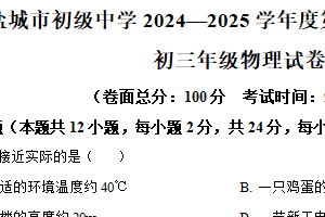 江苏省盐城市初级中学（康居路）2024-2025学年九年级下学期期中考试物理试题（含解析）