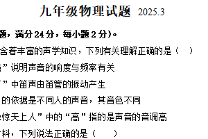 江苏省扬州市江都区八校联考2024-2025学年九年级下学期物理第一次月考试卷（含答案）