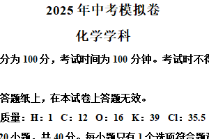 2025年江苏省常州市河海实验学校九年级中考模拟化学试题（含解析）