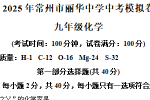 2025年江苏省常州市丽华中学中考模拟化学试题（含解析）