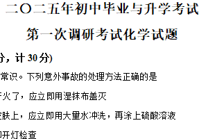 2025年江苏省淮安市涟水县部分校中考第一次检测化学试题（含解析）