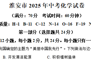 2025年江苏省淮安市中考化学真题（含解析）