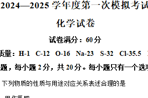 2025年江苏省宿迁市沭阳县如东实验学校中考一模化学试题（含解析）