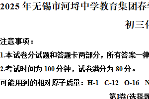 2025年江苏省无锡市河埒中学教育集团中考二模化学试题（含解析）