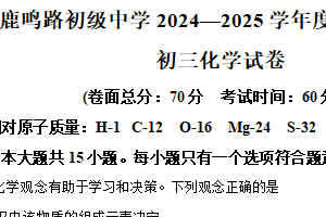 2025年江苏省盐城市鹿鸣路初级中学中考二模化学试卷（含解析）