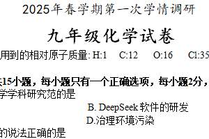 2025年江苏省盐城市盐都区中考一模化学试题（含答案）