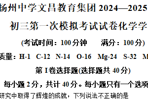 2025年江苏省扬州市扬州中学文昌教育集团中考一模化学试题（含解析）