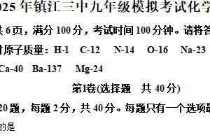 2025年江苏省镇江市镇江三中九年级模拟考试化学试卷二（含解析）