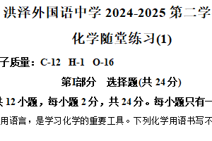 江苏省淮安市洪泽区洪泽外国语中学2024-2025学年九年级下学期4月月考化学试题（含解析）