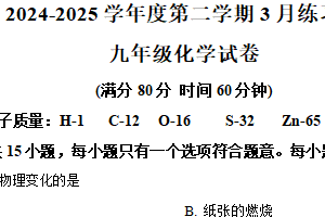 江苏省南京市江宁区禄口片月调研试卷2024-2025学年九年级下学期3月月考化学试题（含解析）