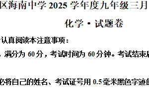 江苏省南通市海门区海南中学2024-2025学年九年级下学期3月月考化学试题（含解析）