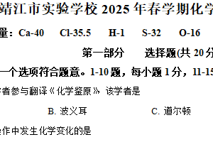 江苏省泰州市靖江市实验学校2024-2025学年九年级下学期第一次月考化学试题（含解析）