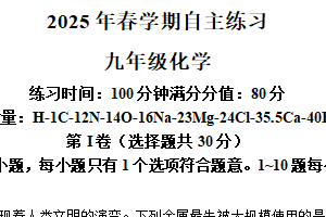 江苏省无锡市凤翔实验学校2024-2025学年九年级下学期3月自主学习化学试题（含解析）