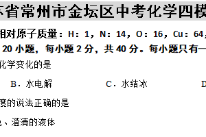 2025年江苏省常州市金坛区中考化学四模复习模拟练习卷（含答案）