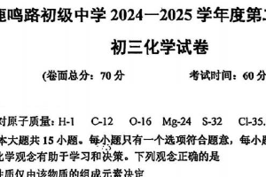 2025年江苏省盐城市鹿鸣路初级中学中考二模化学试卷（无答案）