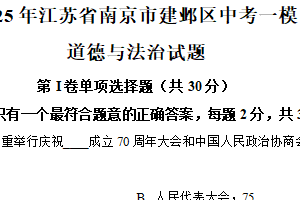 2025年江苏省南京市建邺区中考一道德与法治试题（含解析）