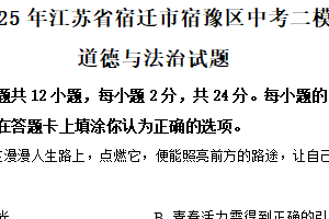 2025年江苏省宿迁市宿豫区中考二模道德与法治试题（含解析）