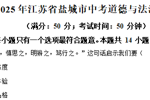 2025年江苏省盐城市中考道德与法治真题（含解析）