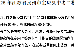 2025年江苏省扬州市宝应县中考二模道德与法治试题（含解析）