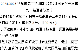 2025年江苏省南京郑和外国语学校中考模拟道德与法治试卷（含答案）
