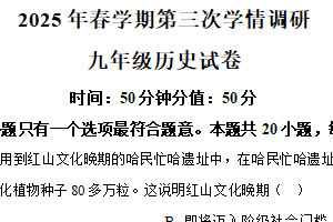 2025江苏省盐城市盐都区中考三模历史试题（含解析）