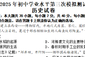 2025年江苏省宿迁市泗阳县九年级下学期第三次模拟历史试卷（含答案）