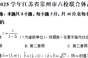 江苏省常州市六校联合体2024-2025学年高一下学期期中考试数学试卷（含解析）