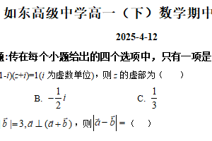 江苏省南通市如东高级中学2024-2025学年高一下学期期中模拟数学试卷（含解析）