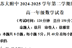 江苏省苏州市苏州大学附属中学2024-2025学年高一下学期期中考试数学试题（含解析）