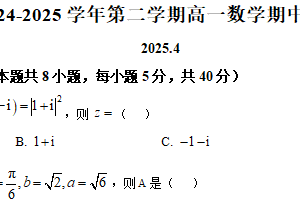 江苏省无锡市第三高级中学2024-2025学年高一下学期期中考试数学试卷（含解析）