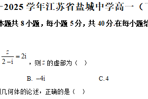 江苏省盐城中学2024-2025学年高一下学期期中考试数学试卷（含解析）