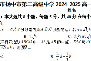 江苏省镇江市扬中市第二高级中学2024-2025学年高一下学期数学期中模拟试卷（含解析）
