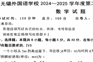 江苏省无锡外国语学校2024-2025学年高二下学期期中考试数学试卷（无答案）