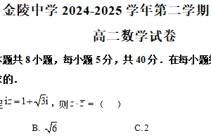 江苏省南京市金陵中学2024-2025学年高二下学期4月期中考试数学试题（含解析）