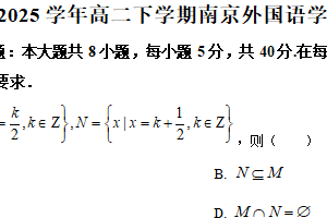 江苏省南京市南京外国语学校2024-2025学年高二下学期期中考试数学试卷（含解析）