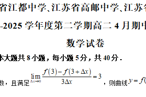 江苏省扬州市江都中学、江苏省高邮中学、江苏省仪征中学 2024-2025学年度第二学期高二4月期中联合测试（含解析）