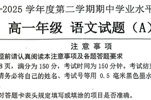 江苏省连云港市赣榆区2024-2025学年高一下学期4月期中学业水平质量监测语文（A）试卷（含答案）